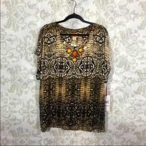 💚2/$19💚 NWT Ruby Rd. Brown Graphic Beaded Top